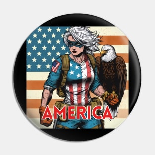 America Female Gritty 80s Comic Book Superhero Patriotic USA Pin