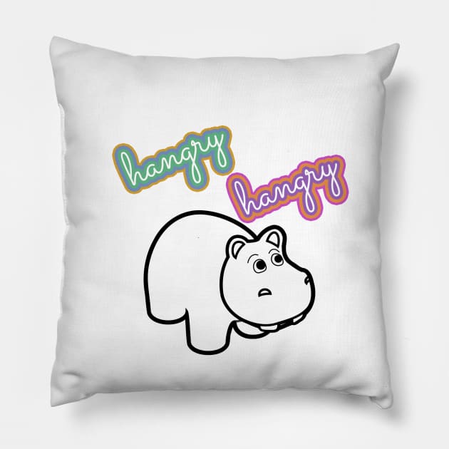 Hangry Hangry Hippo Funny Sign Pillow by victoriaarden