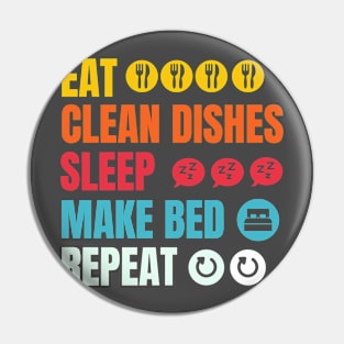 Eat, wash the dishes, sleep, repeat Pin