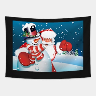 Santa and Snowman together Tapestry