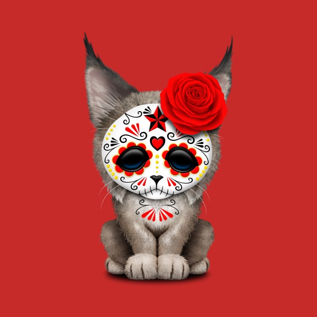 Red Day of the Dead Sugar Skull Lynx Cub by jeffbartels