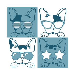Frenchies with Glasses Blue T-Shirt