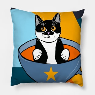 Cute Tuxedo cat in a Cup Tux in a cup of soup  Copyright TeAnne Pillow