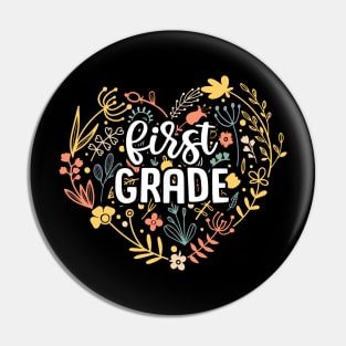 First Grade Floral Heart Back To School Pin