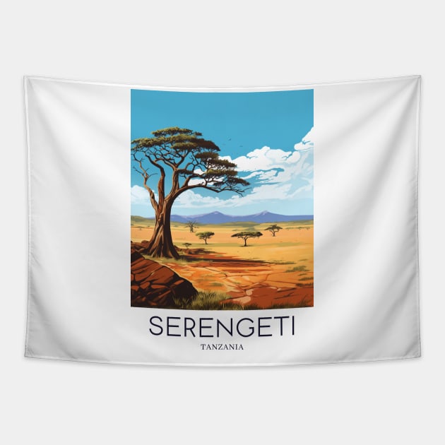 A Pop Art Travel Print of the Serengeti National Park - Tanzania Tapestry by Studio Red Koala