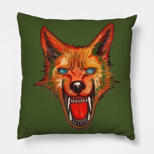Angry colorful fox wolf Pillow