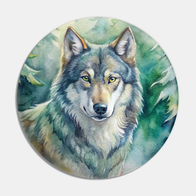 Wolf Animal Watercolor Painting Pin by Art-Jiyuu