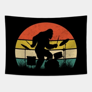 Bigfoot Sasquatch Playing the Drums Vintage Sunset Music Lover Tapestry