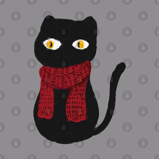 Black cat and red scarf on Christmas day by Apollo no.64