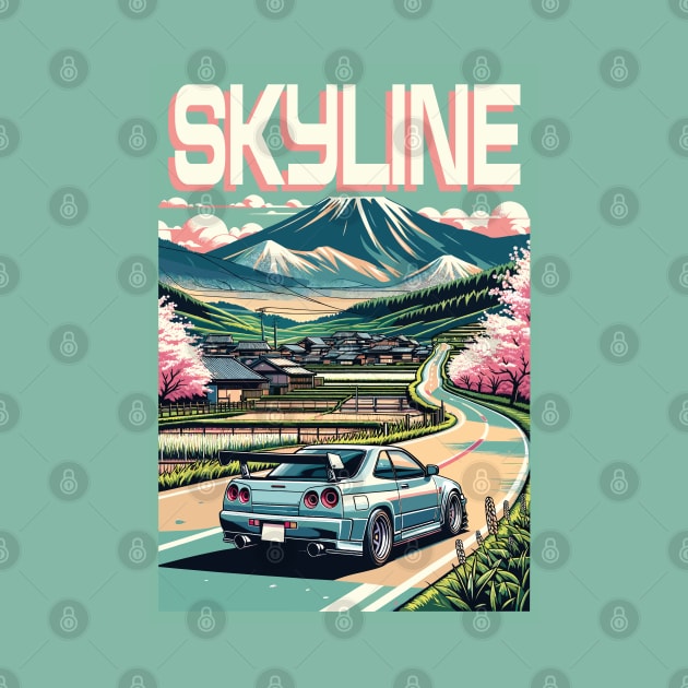 Skyline R34 driving through the Countryside by Gab Designs Stuff