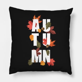 Autumn word and leaves WHITE Pillow