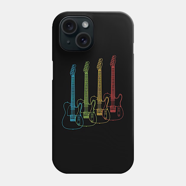 Four T-Style Electric Guitar Outlines Multi Color Phone Case by nightsworthy