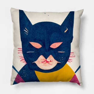 Retro Cat Bat Retro Poster Vintage Art Movie Wall Purple Illustration Pillow