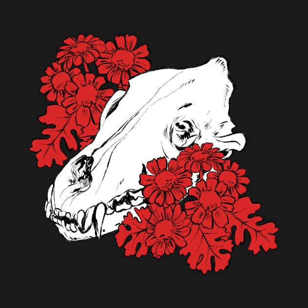 Wolf skull and flower by Le Cerf Noir