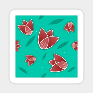 Tulips pattern in turquoise background Magnet