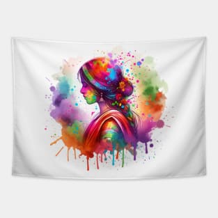 An Indian woman with a splash of colors Tapestry