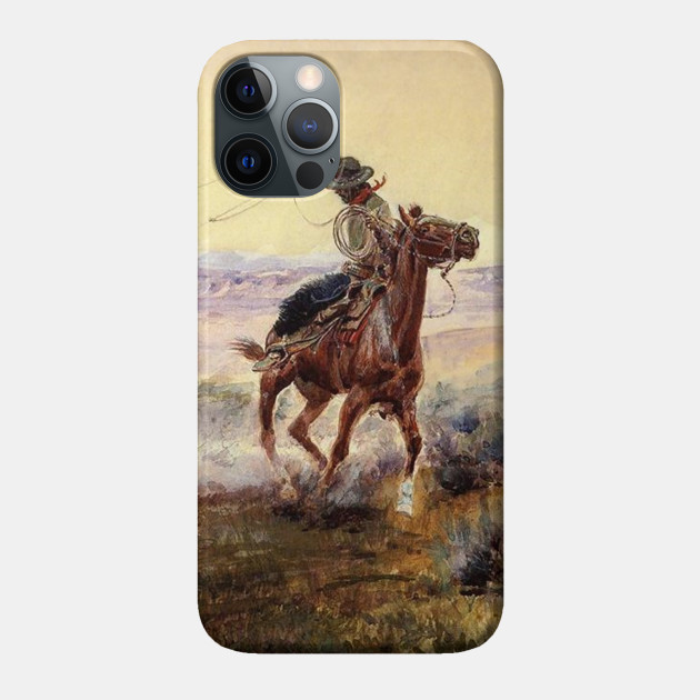 “On the Pond” by Charles M Russell - Wild West Frontier Cowboy Longhorn - Phone Case