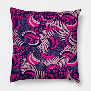 Pink and Navy Palms and Bananas Pillow