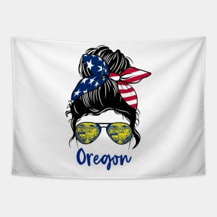 Oregon girl Messy bun , American Girl , Oregon Flag Tapestry