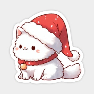 Cute Christmas White Kitty Magnet