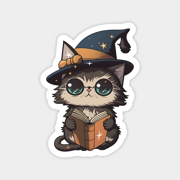 Adorable Magical Cat - Cute Wizard Drawing Magnet by SergioCoelho_Arts
