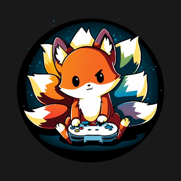 Cute Gamer Fox Playing Video Game Artwork by LazyMice