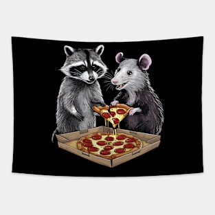 Possum and Raccoon eating pizza Tapestry