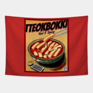 Hot and Spicy Tteokbokki, Vintage Korean Street Food Poster Tapestry