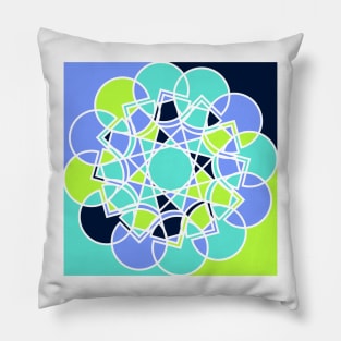 Digital mandala with geometric repeated shapes in random bright neon colors Pillow