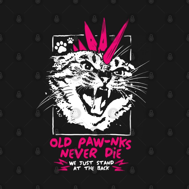 Old Punks Never Dies Funny Cat Paw graphic design by A Comic Wizard