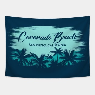 Coronado Beach San Diego California Retro Beach Landscape with Palm Trees Tapestry