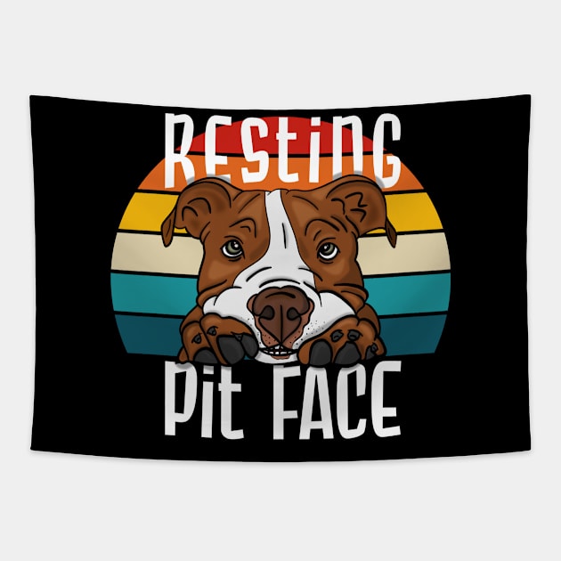 Resting Pit Face Funny Pitbull Dog Rescue Tapestry by JessieJune