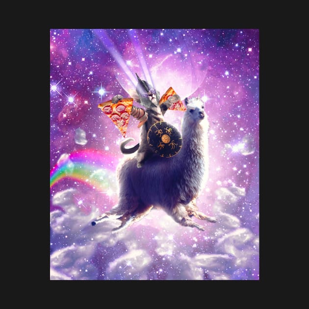 Lazer Warrior Space Cat Riding Llama Eating Pizza by Random Galaxy