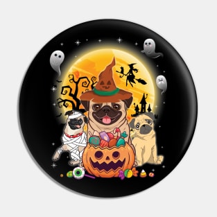 Pug Dog Mummy Witch Moon Ghosts Happy Halloween Thanksgiving Merry Christmas Day Pin