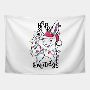 Hoppy Holidays hopping Christmas Bunny Rabbit Tapestry