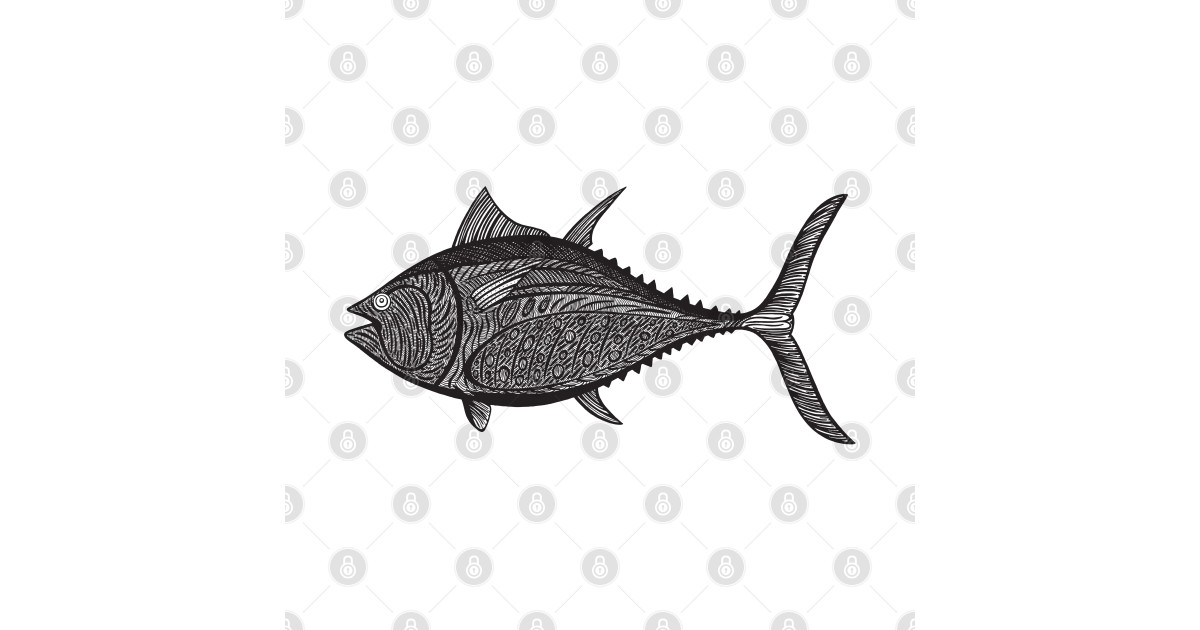 Bluefin Tuna Ink Art cool detailed fish design on white Tuna Fish