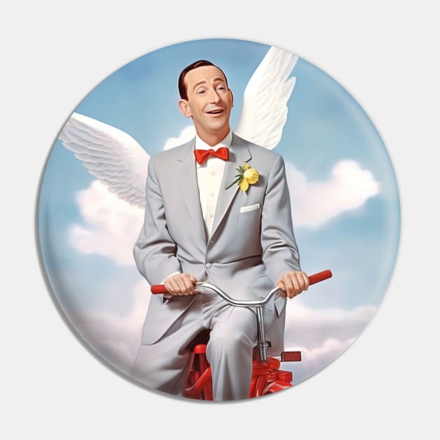 Pee Wee Herman in heaven with bike, art Pin by Maverick Media