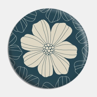Marsh Mallow Doodle Flower Beige and Navy Blue Pin