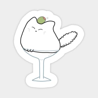 Martini Cocktail Drink Cat White Fluffy Anime Kawaii Minimal Funny Neko Magnet