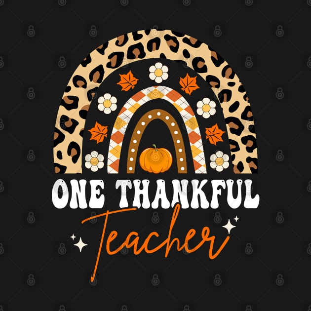 One Thankful Teacher Thanksgiving Retro Groovy Rainbow Fall by Az-Style