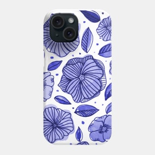 Watercolor and ink flowers - blue Phone Case