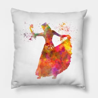 Gypsy woman dancing flamenco dancer silhouette in watercolor Pillow