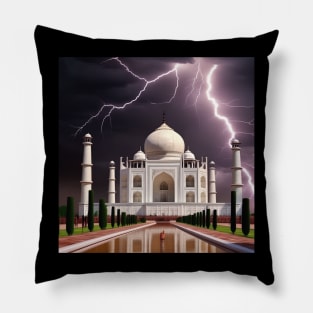 Iconic World Landmarks During A Thunderstorm : Taj Mahal India Pillow