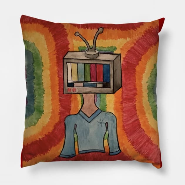 TV head girl Pillow by art for clownz