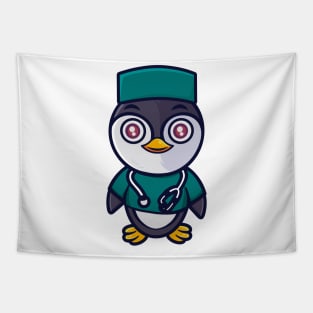 Cute penguin as a Doctor Tapestry