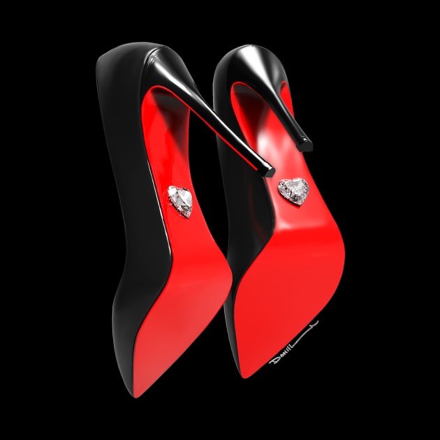 womens Red and black high heel shoes with Diamond by Donperion