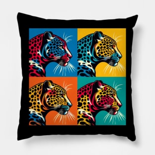 Wild Elegance Unleashed: Pop Art Leopard Masterpiece Pillow