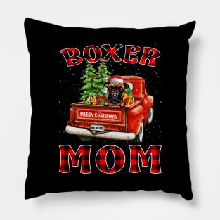 Christmas Boxer Mom Santa Hat Truck Tree Plaid Dog Mom Christmas Pillow