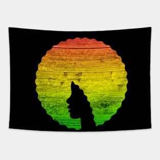 Afro Hair Woman with African Rasta Colors, Black History Tapestry