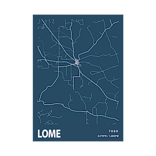 Lome Blueprint Street Map, Lome Colour Map Prints T-Shirt